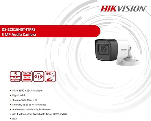 HIKVISION Pro 5MP HD Bullet CCTV with MIC (DS-2CE16H0T-ITPFS)