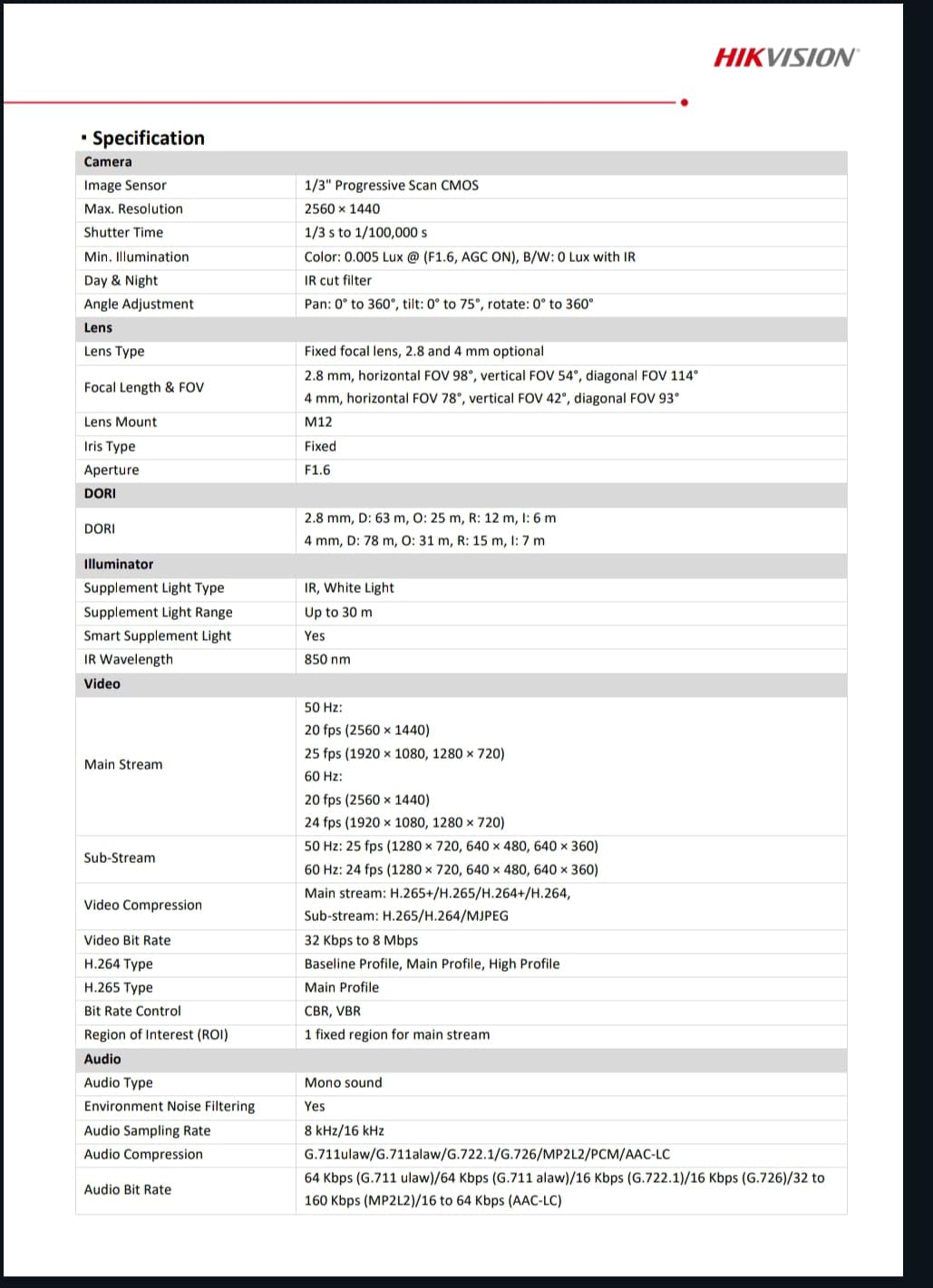 HIKVISION IP 4MP Dome Smart Hybrid Light