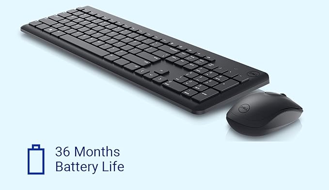 Dell KM3322W Wireless USB Keyboard and Mouse Combo, Anti-Fade & Spill-Resistant Keys, up to 36 Month Battery Life, 3Y Advance Exchange Warranty - Black